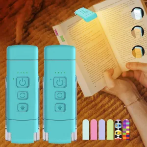 2-Pack Rechargeable Book Light with 6 Bookmarks, 3 Colors & 5 Brightness Levels, Eye Care, 30/60-min Timer for Night Reading