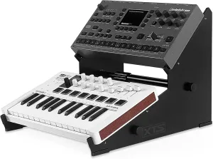 2-Tier XTS Desktop Stand, Adjustable Length from 10.6" - 18.5" for Sampler/Synth/MIDI Controller/Drum Machine, fits MPC Live 2/MPC One/TR-8S/Analog Rytm/Octatrack, easy to assemble and resize