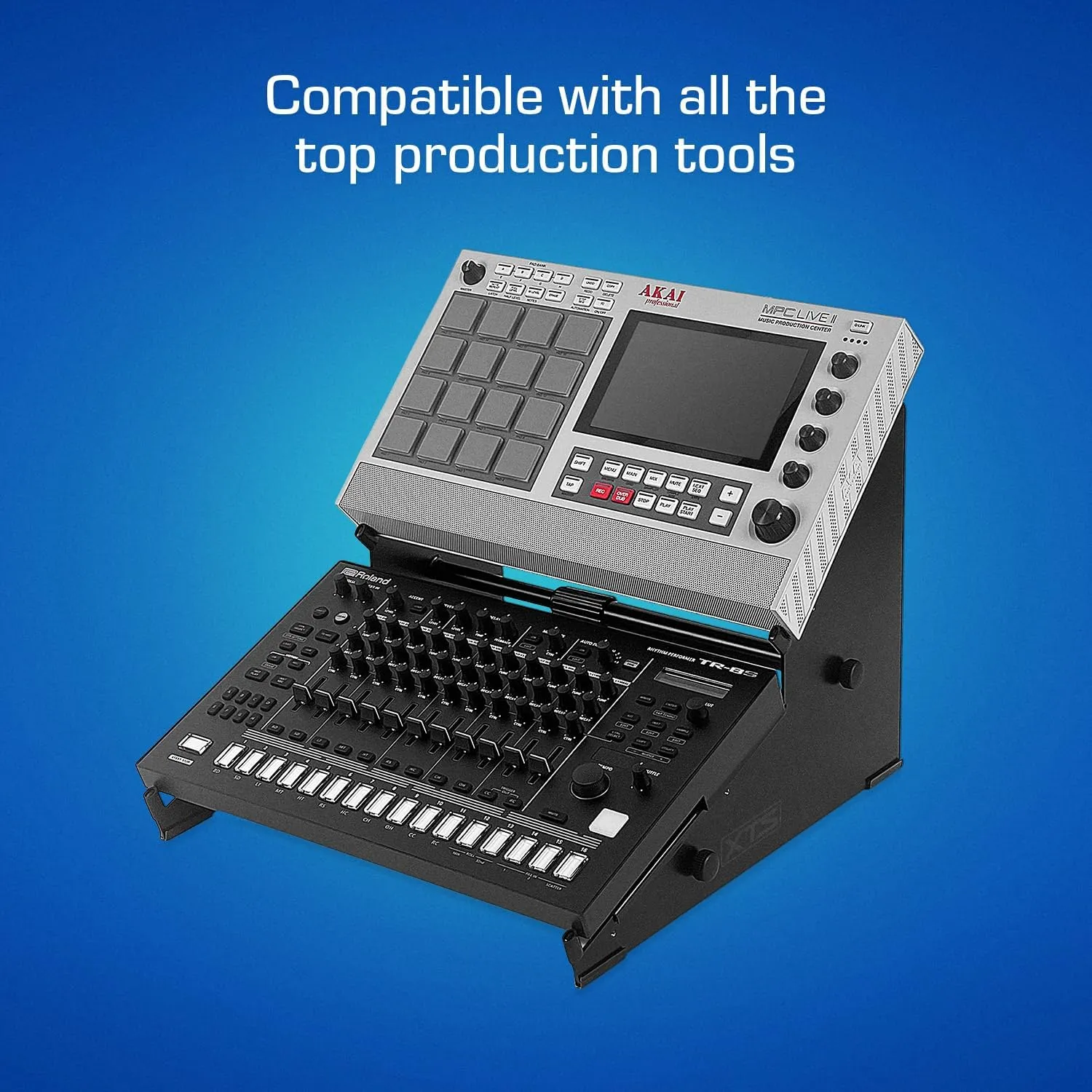 2-Tier XTS Desktop Stand, Adjustable Length from 10.6" - 18.5" for Sampler/Synth/MIDI Controller/Drum Machine, fits MPC Live 2/MPC One/TR-8S/Analog Rytm/Octatrack, easy to assemble and resize