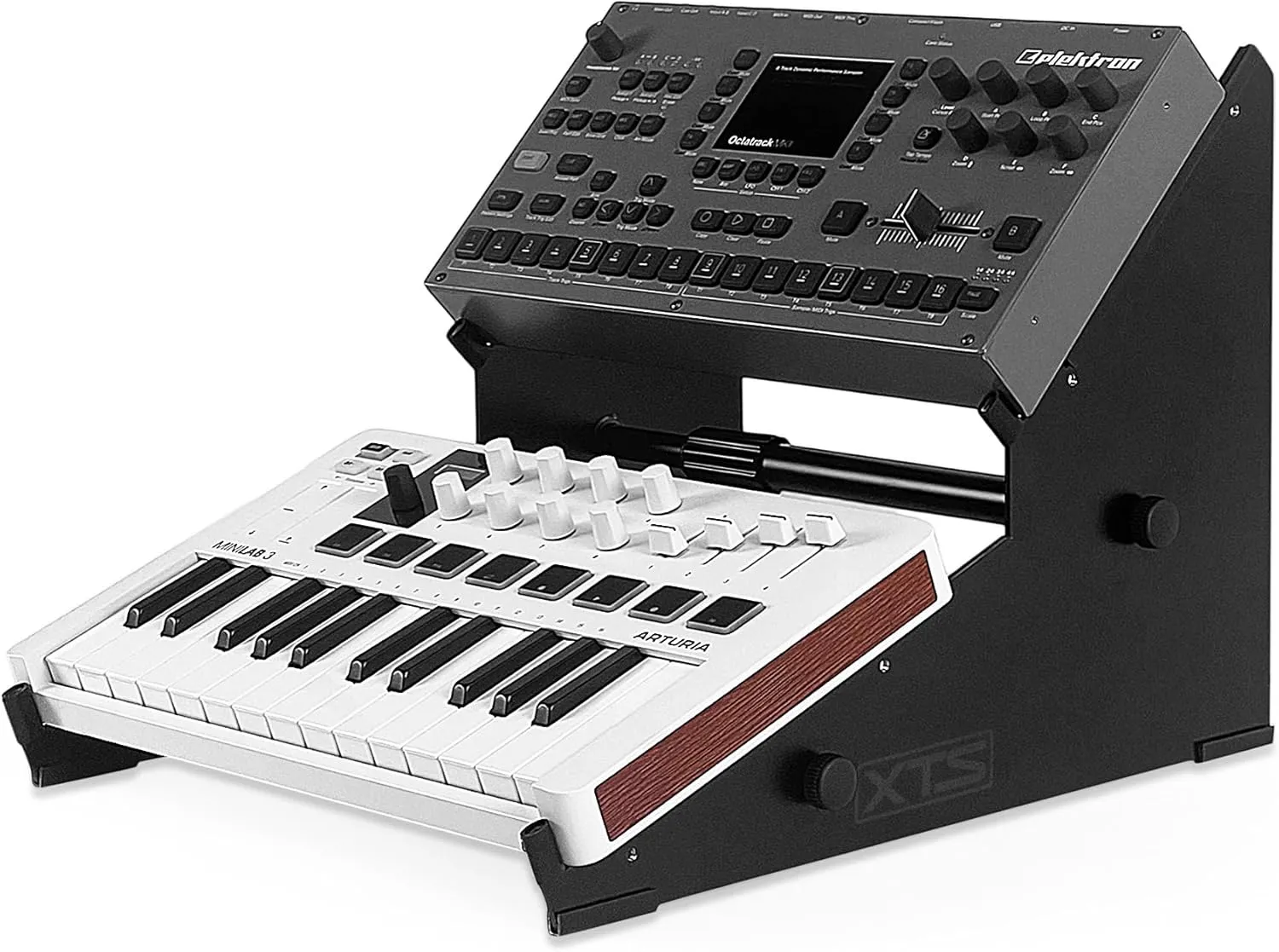 2-Tier XTS Desktop Stand, Adjustable Length from 10.6" - 18.5" for Sampler/Synth/MIDI Controller/Drum Machine, fits MPC Live 2/MPC One/TR-8S/Analog Rytm/Octatrack, easy to assemble and resize