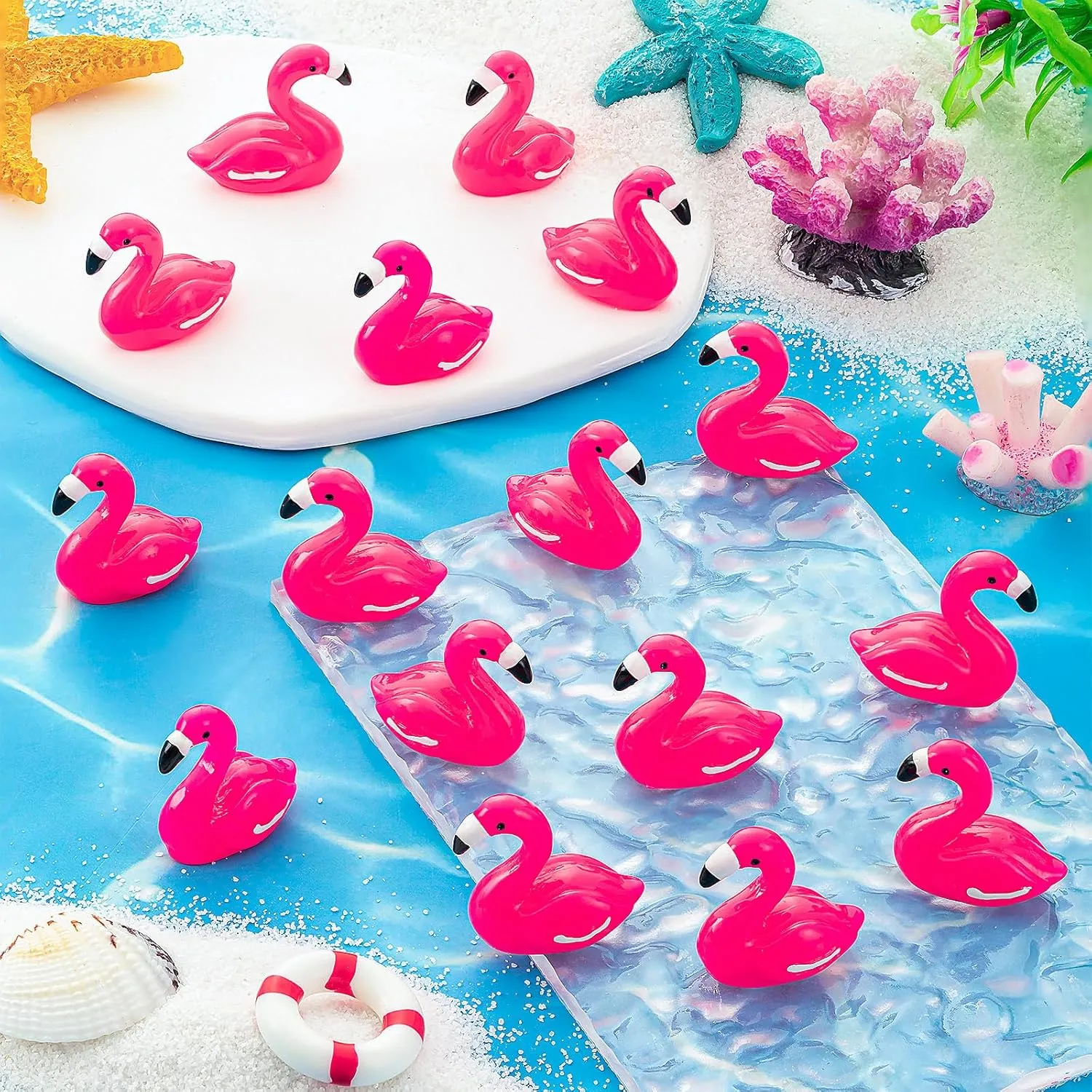 200Pcs Mini Resin Flamingo, Tiny Rose Red Flamingo Ducks, Cute Flamingo Figurines for Cake Topper Garden Dollhouse Landscape Aquarium Ornaments DIY Crafts