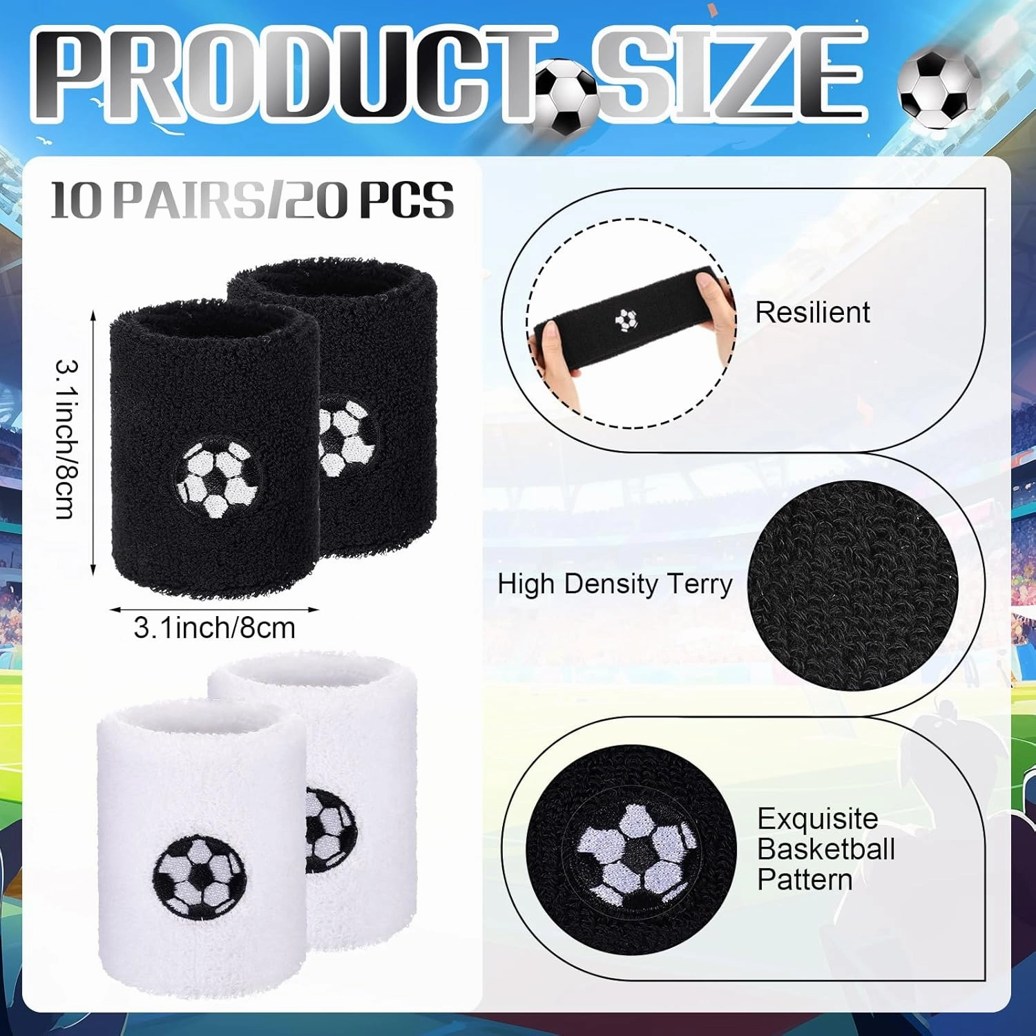 20 Pieces Sports Wristbands Wrist Sweatbands with Ball Pattern Design for Sports Party Birthday Party Favors