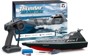 20KM/H 727 High-Speed RC Speedboat,Brush Motor Racing Boat with Water-Cooled ESC, Self-Righting, 200m Range, 7.4V 1500mAh Battery – Camouflage Gray/Black