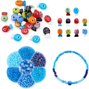 20Pcs Fish Lampwork Beads Sea Animal Glass Beads with 1 Box Glass Seed Beads Small Craft Beads for Jewelry Making DIY Bracelet Necklace Earring