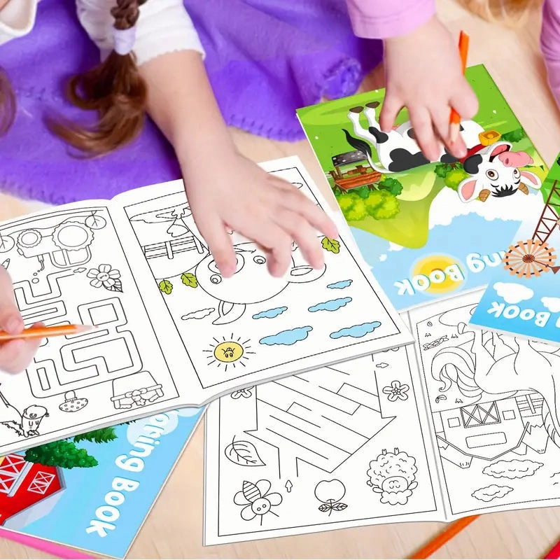 24-Pieces: Mini Coloring Books with 24 Stacking Crayons, Farm Themed