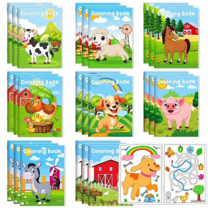 24-Pieces: Mini Coloring Books with 24 Stacking Crayons, Farm Themed