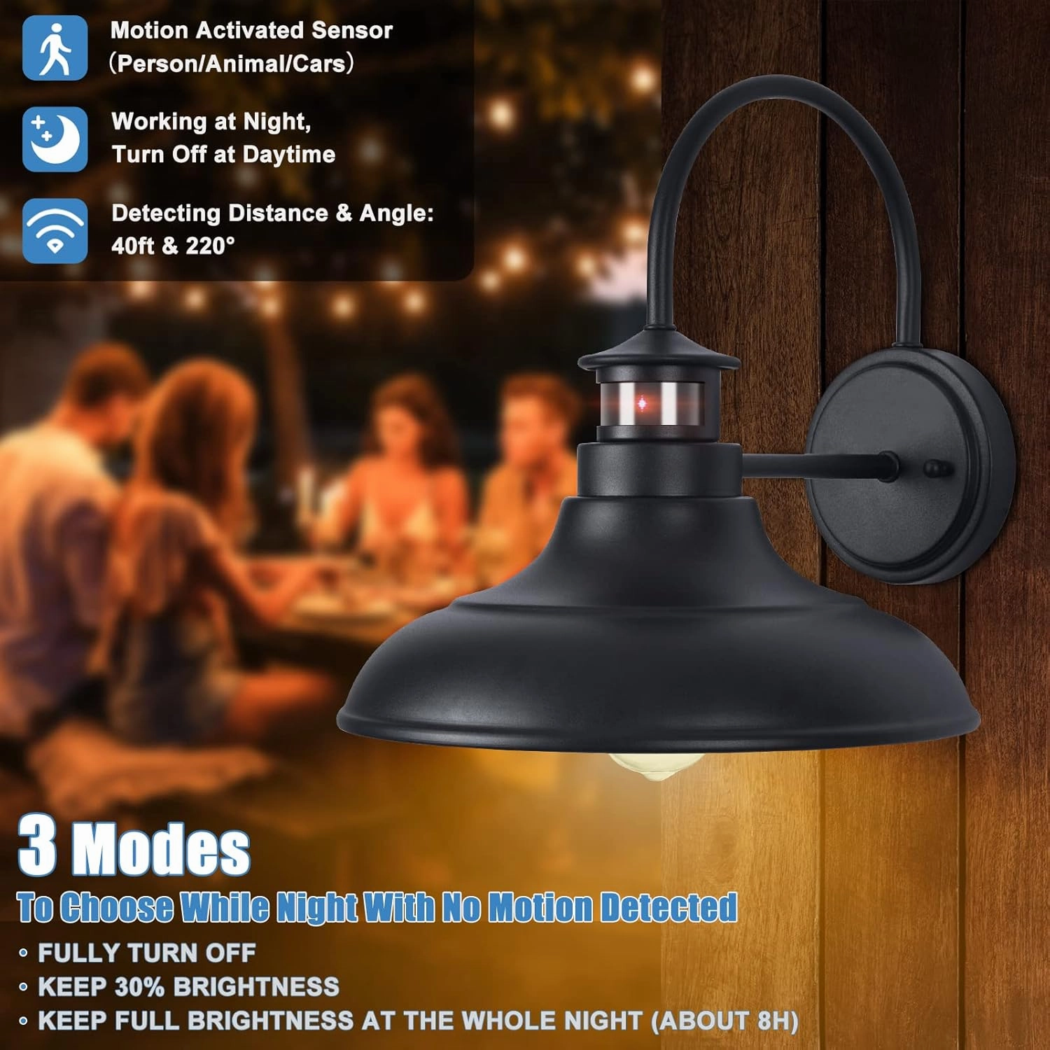 2 Packs Motion Sensor Outdoor Barn Lights - Dusk to Dawn Farmhouse Gooseneck Barn Light, 12in Large Black Porch Light Fixture Wall Mount, Exterior Wall Lighting Fixture for Garage Patio Doorway