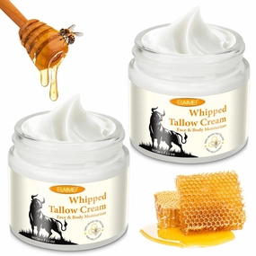 2PC Beef Tallow for Skin, Moisturizer Cream for Skin Care, Tallow and Honey Balm, Nourishing and Hydrating Skin, Natural Lotion Whipped Grass Fed Beef Tallow Cream for Face & Body Sensitive, Cracked