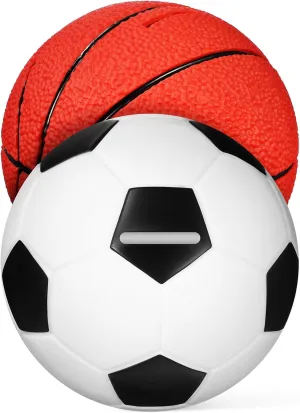 2pcs Sports Piggy Bank Set Fun Soccer and Basketball Banks for Boy Girl for Home Decor Lightweight Design for Boys and Girls Birthday