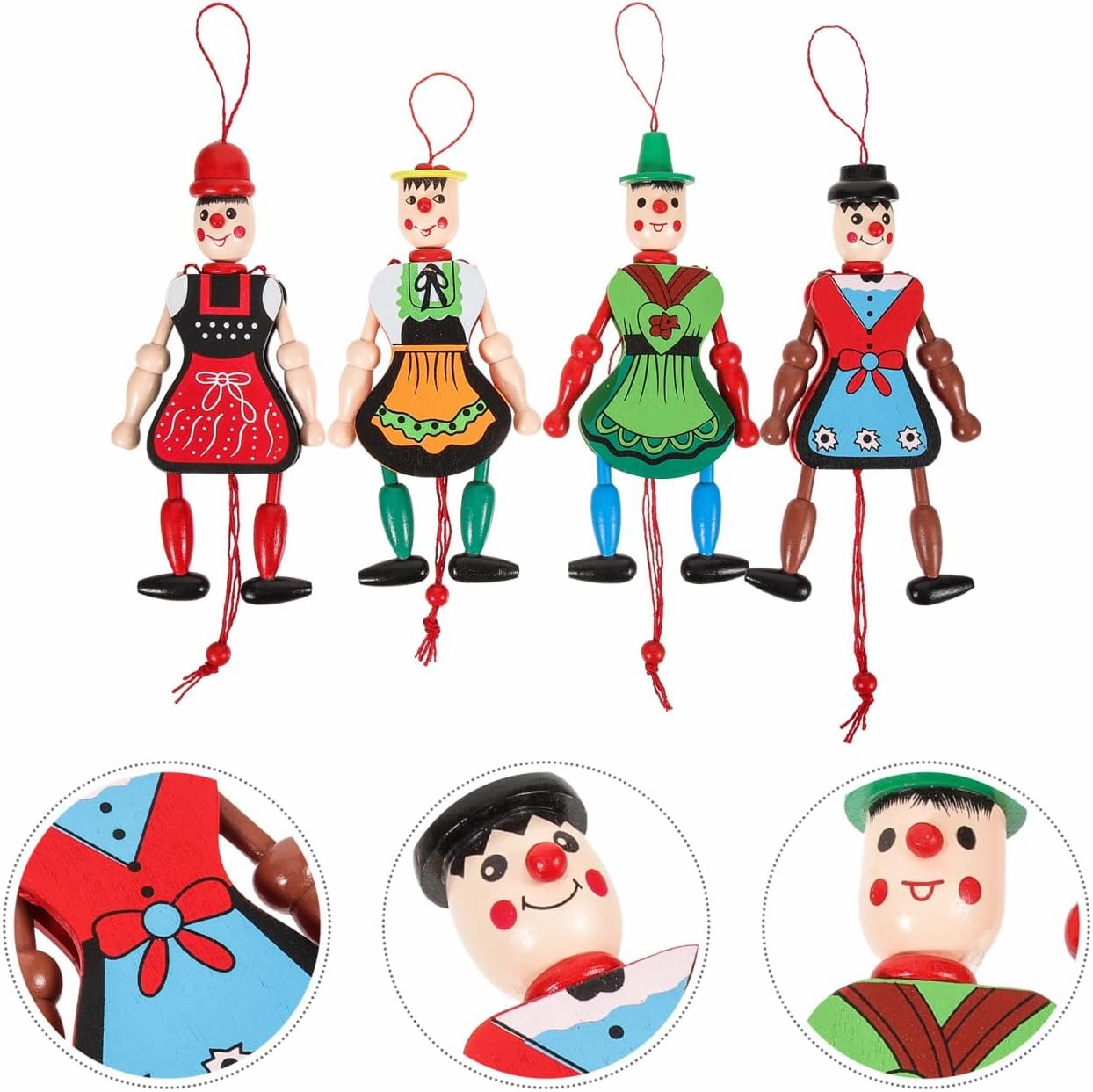 2sets Vintage Puppet Toys Wooden Marionette for Boys and Girls Stylish and Fun Hanging Puppet Doll 4pcs*2