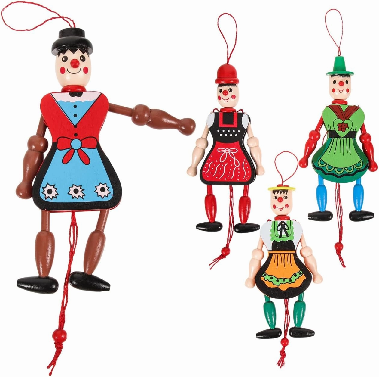 2sets Vintage Puppet Toys Wooden Marionette for Boys and Girls Stylish and Fun Hanging Puppet Doll 4pcs*2