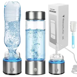 3 in 1 Hydrogen Water Bottle Generator with SPE/PEM Tech-3 Min Up to 2200 PPB (450ml), 2025 New Portable Rechargeable Hydrogen Water Ionizer Machine for Home, Office and Travel (Silver)