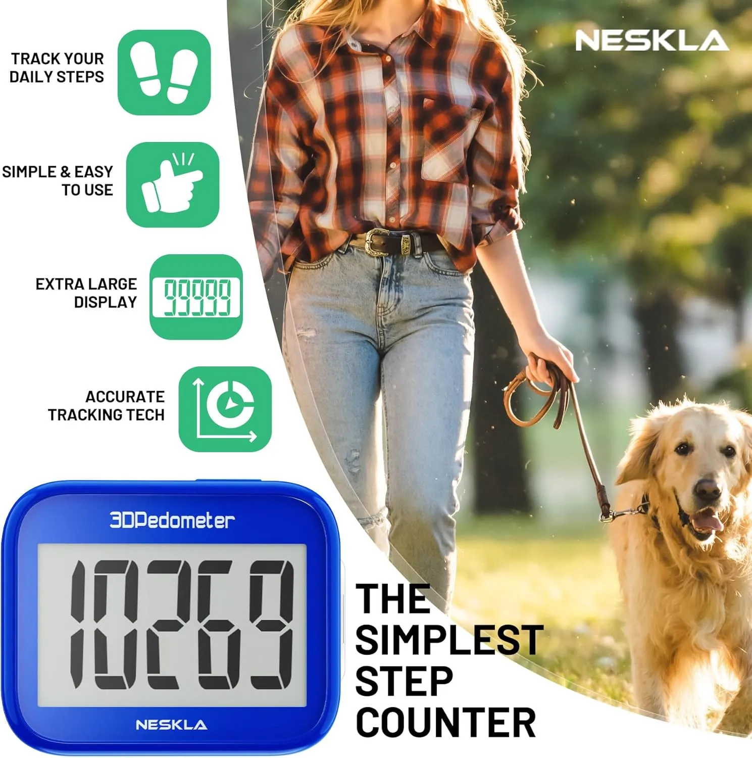 3D Pedometer for Walking, Simple Step Counter with Large Digital Display, Step Tracker with Removable Clip Lanyard, Accurately Track Steps for Men Women Kids Adults Seniors