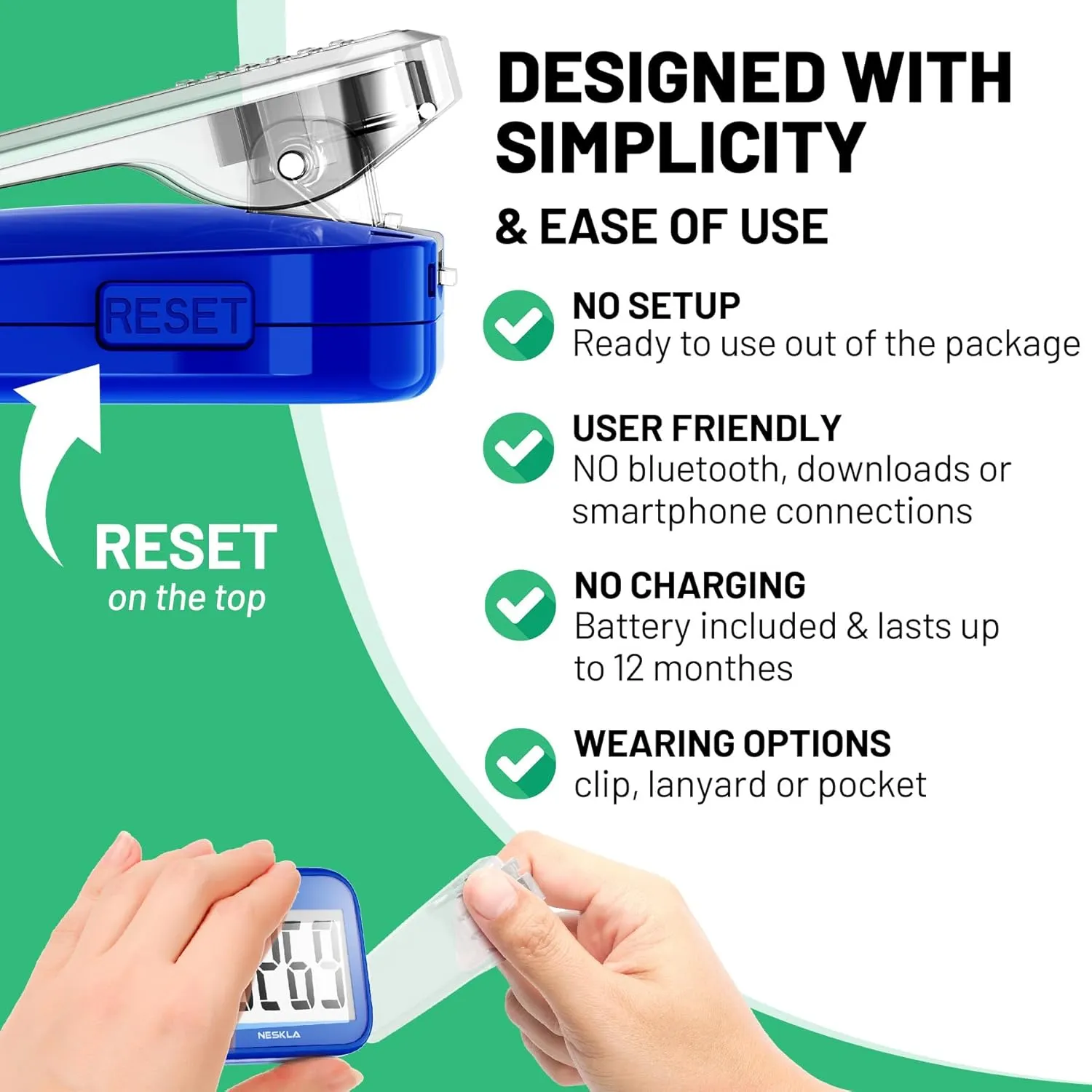 3D Pedometer for Walking, Simple Step Counter with Large Digital Display, Step Tracker with Removable Clip Lanyard, Accurately Track Steps for Men Women Kids Adults Seniors