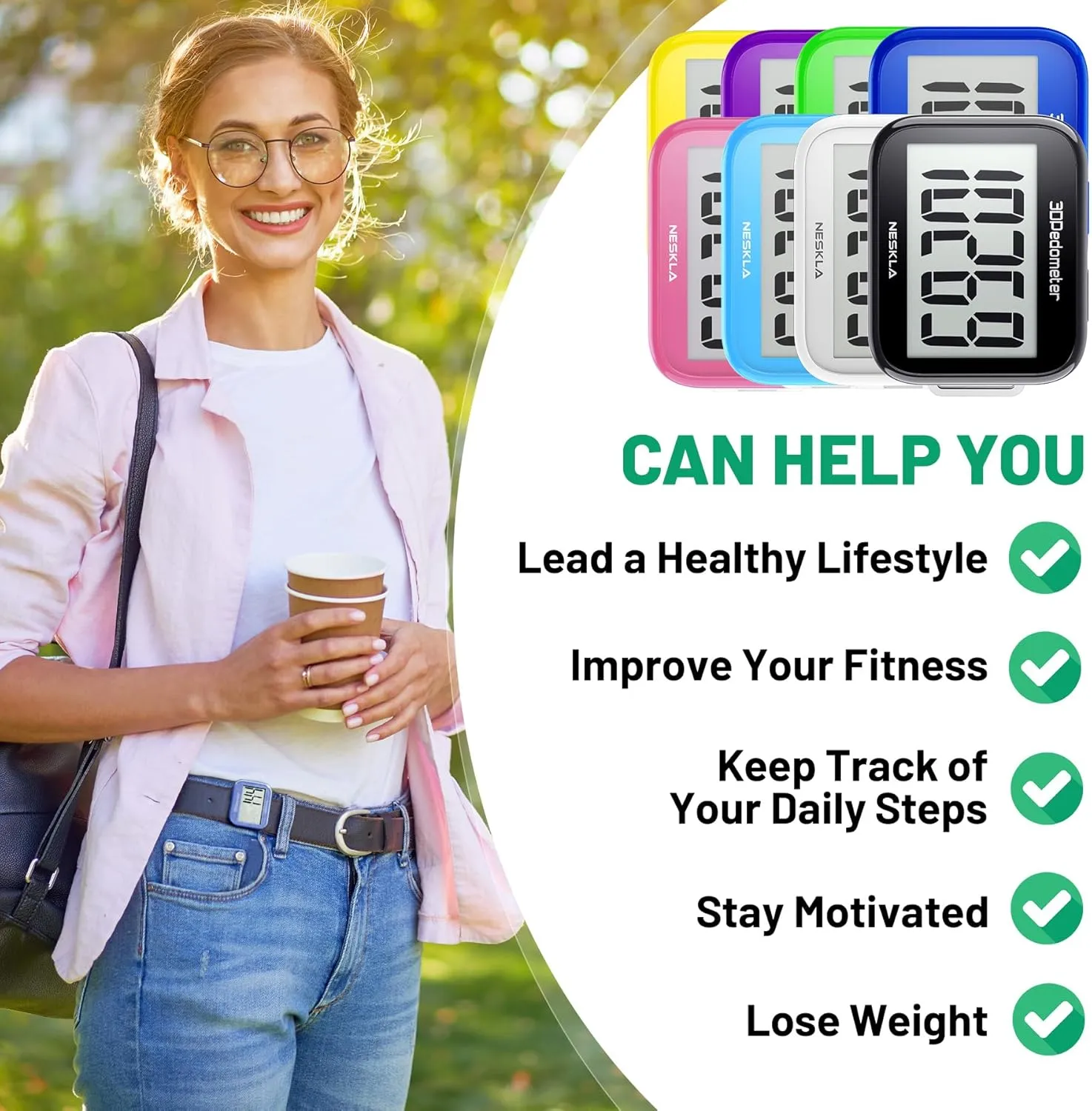 3D Pedometer for Walking, Simple Step Counter with Large Digital Display, Step Tracker with Removable Clip Lanyard, Accurately Track Steps for Men Women Kids Adults Seniors