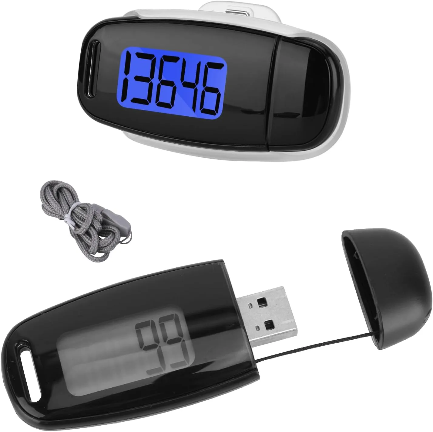 3D Pedometer for Walking, USB Rechargeable Pedometer Clip On, Simple Step Counter with Backlight, Detachable Clip and Lanyard, Exercise Time, Daily Target Monitor for Men Women Teens Seniors