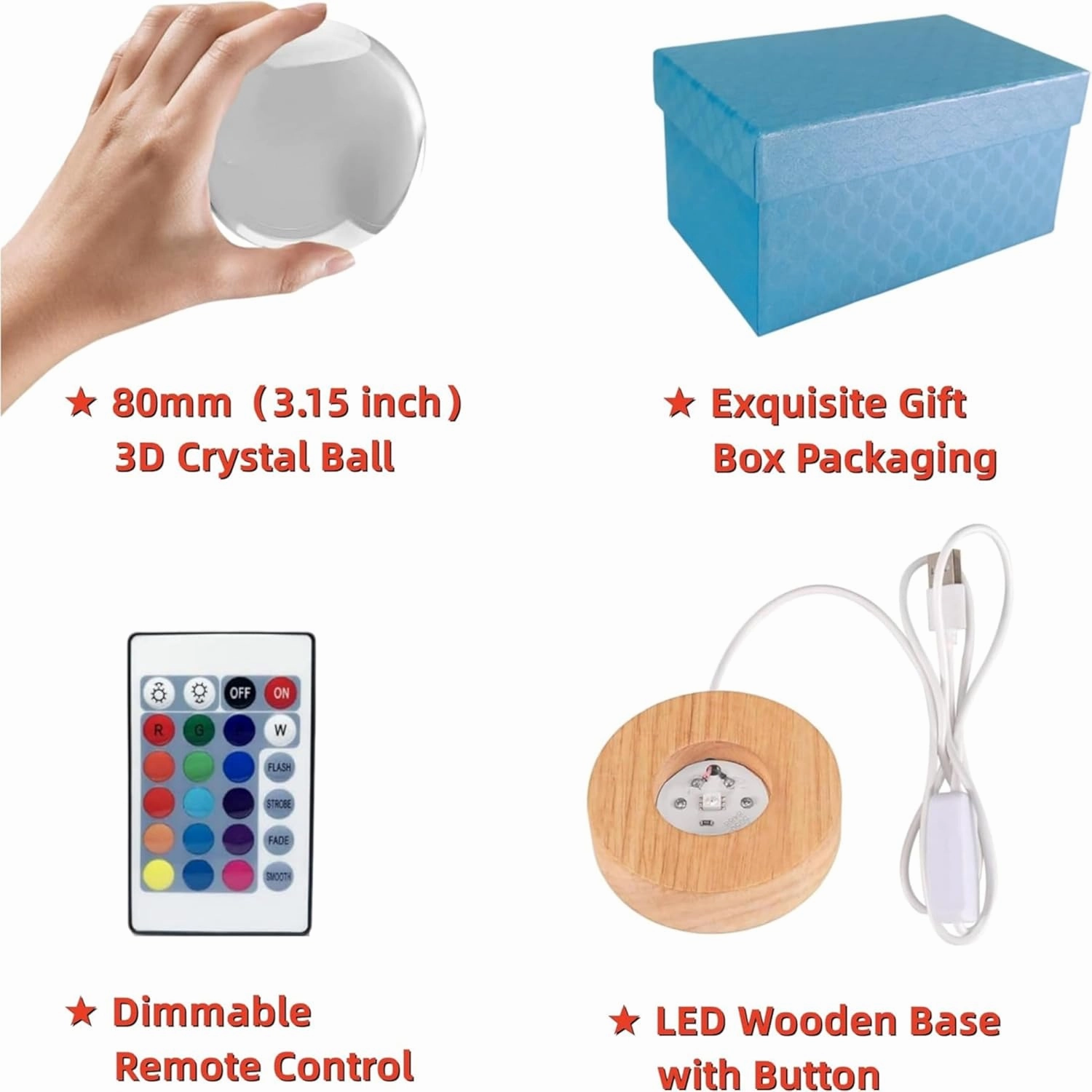 3D Large Owl Crystal Ball Night Light with Wooden Base, Owls Crystal Lamp Gift for Kids Wife Friends, 16 Color Changing with Remote Control, Laser Engraved 3.15 inch Glass Ball Lamp (Owl)