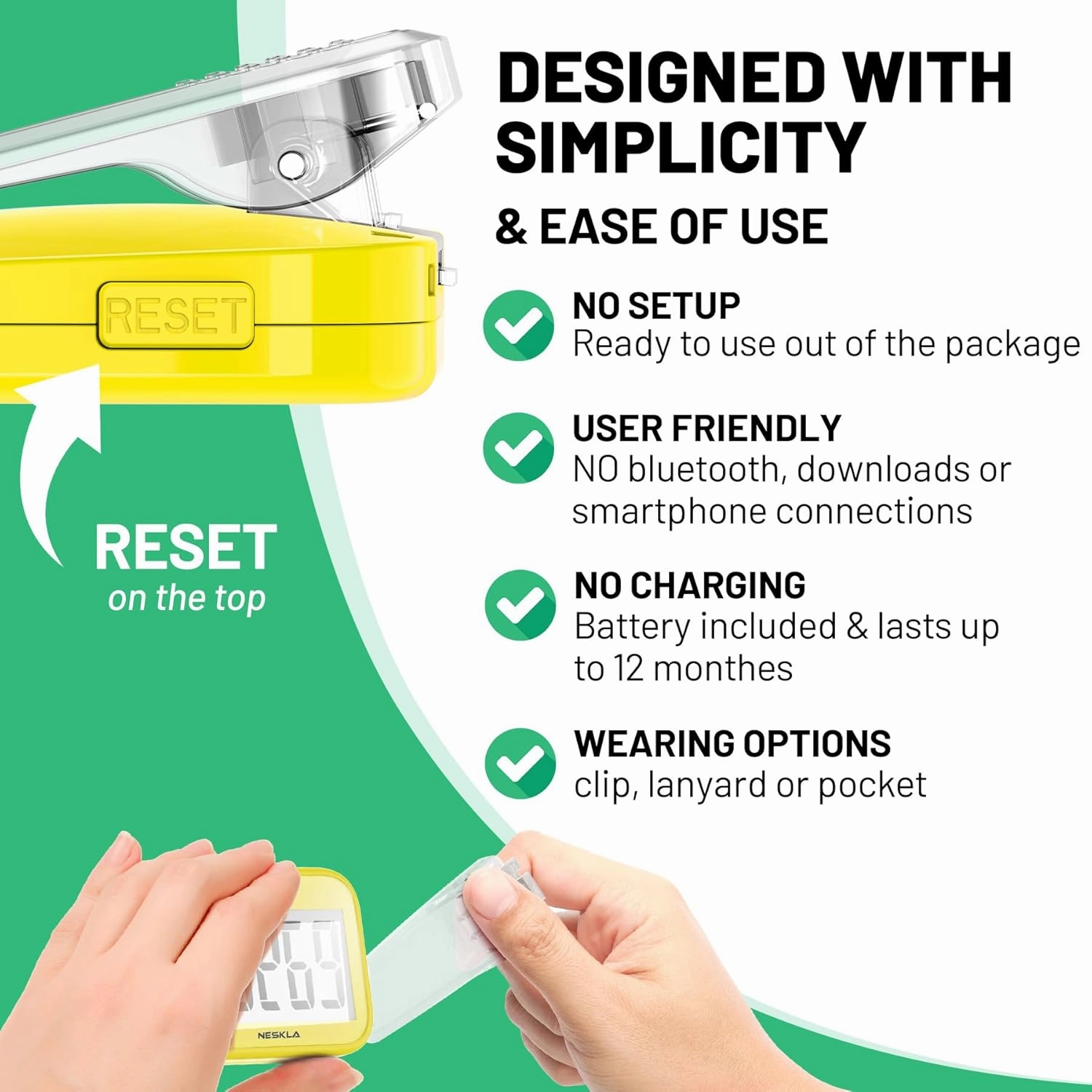 3D Pedometer for Walking, Simple Step Counter with Large Digital Display, Step Tracker with Removable Clip Lanyard, Accurately Track Steps for Men Women Kids Adults Seniors