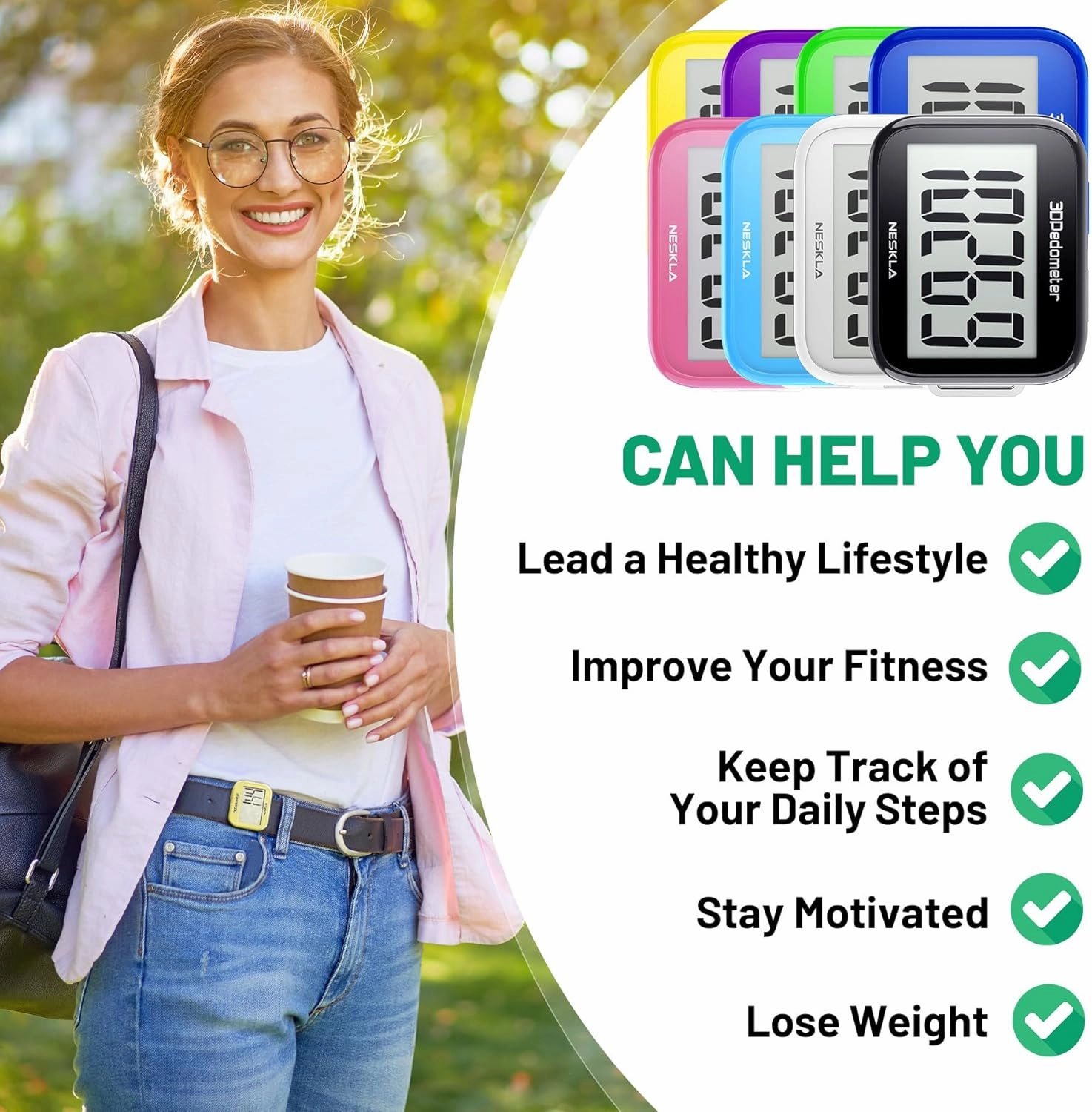 3D Pedometer for Walking, Simple Step Counter with Large Digital Display, Step Tracker with Removable Clip Lanyard, Accurately Track Steps for Men Women Kids Adults Seniors