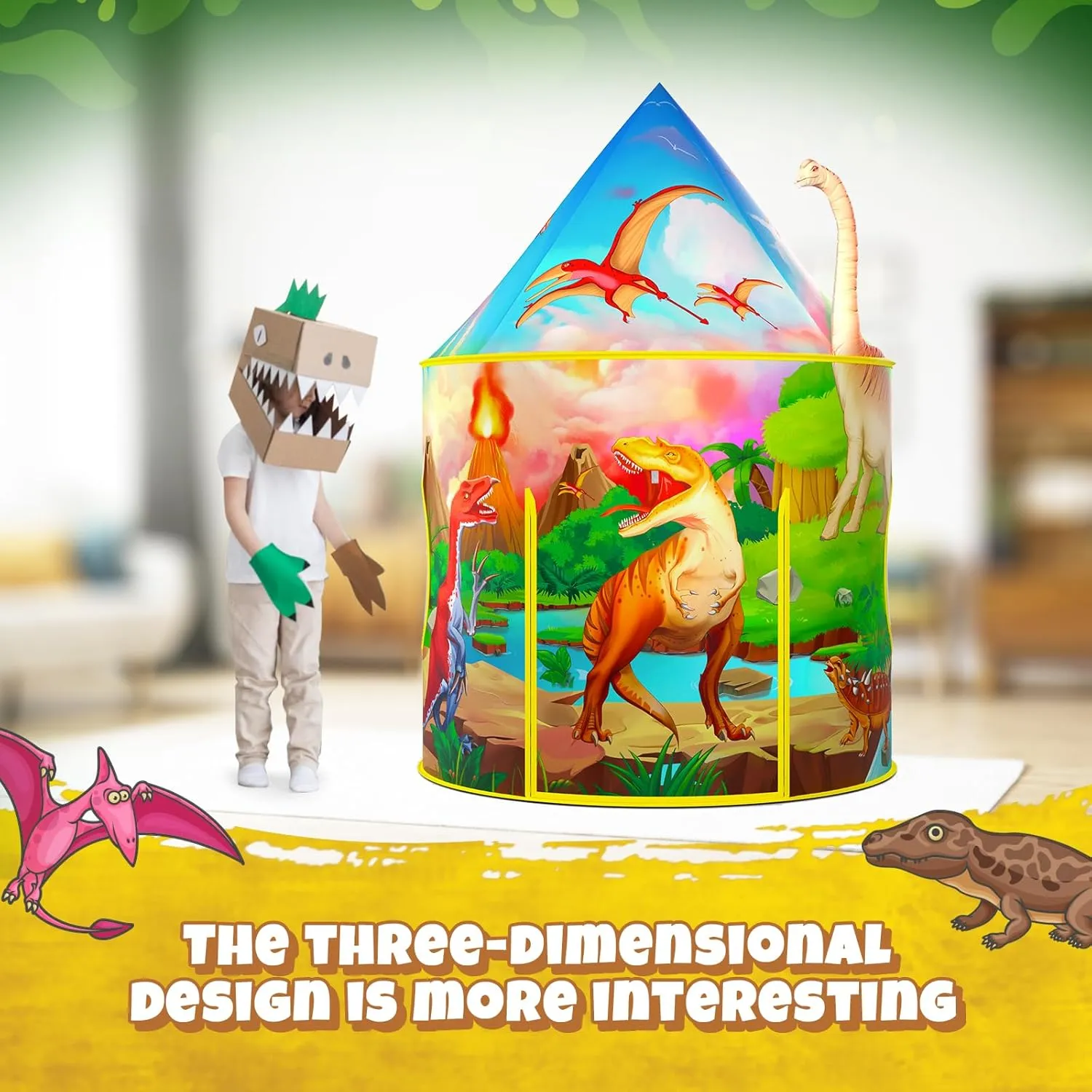 3PC Dinosaur Play Tents for Boys with Piano Mat, Kids Play Tent with Ball Pit, Crawl Tunnel, Castle Tent for Toddlers, Baby Dinosaur World Playhouse Toys