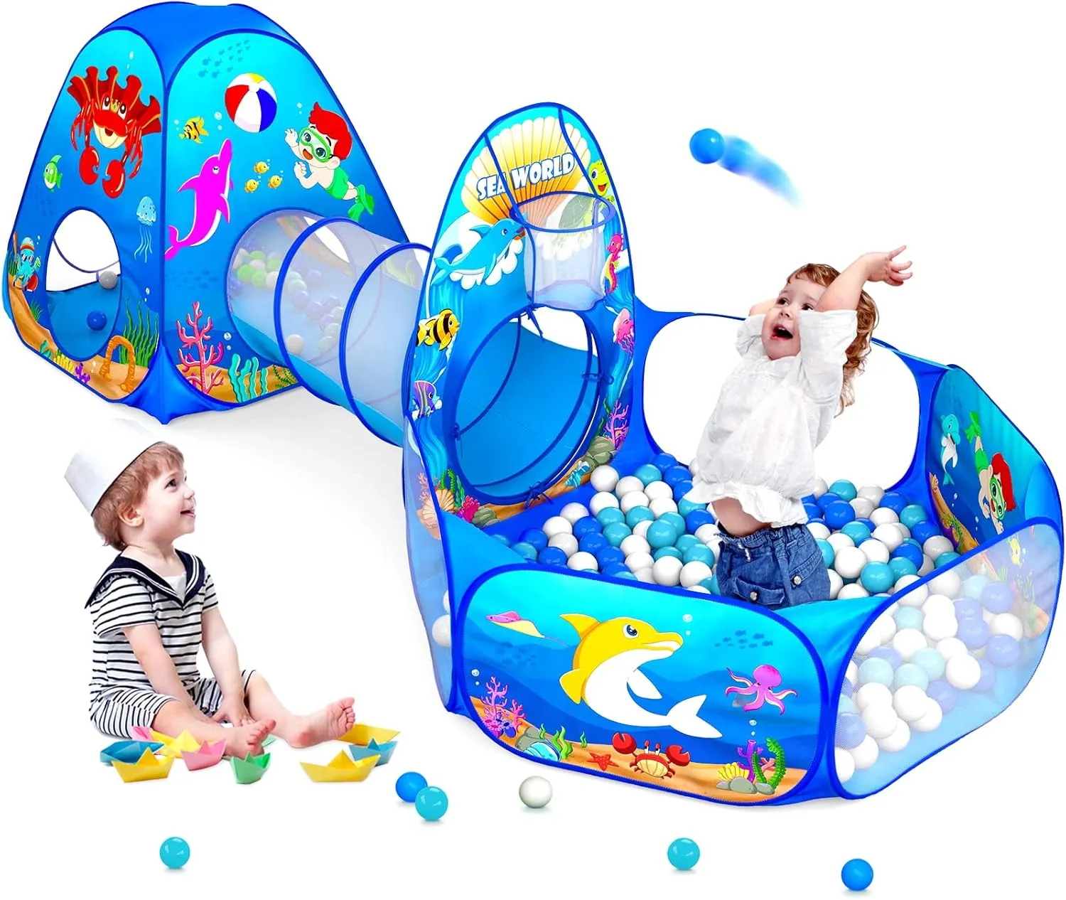 3PC Kids Ball Pits for Toddlers with Kids Play Tent, Kids Tunnel for Baby, Children Pop Up Indoor/Outdoor Playhouse Toy for Boys and Girls, Best Birthday Gifts for 3 4 5 Years Old