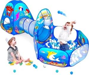 3PC Kids Ball Pits for Toddlers with Kids Play Tent, Kids Tunnel for Baby, Children Pop Up Indoor/Outdoor Playhouse Toy for Boys and Girls, Best Birthday Gifts for 3 4 5 Years Old