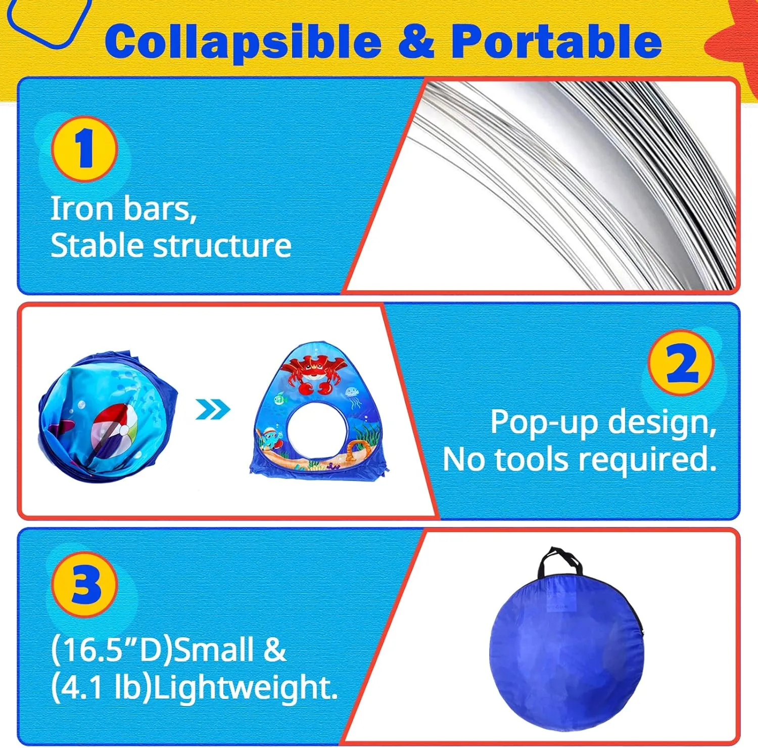 3PC Kids Ball Pits for Toddlers with Kids Play Tent, Kids Tunnel for Baby, Children Pop Up Indoor/Outdoor Playhouse Toy for Boys and Girls, Best Birthday Gifts for 3 4 5 Years Old