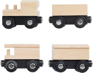 4 Assorted Unpainted Train Cars for Wooden Railway Compatible with Thomas, Chuggington, Brio, Great for Birthday Party Train Theme