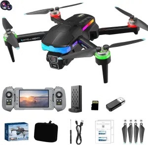 4.3IN Screen Remote Control Drone With 1080P Camera Brushless Motor Drone With Storage Card RC Quadcopter Altitude Hold 360° Flip 3 Speed Switch For Adults 15Mins Flight Wi-Fi Transmission (Black)