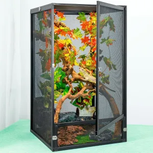 45 Gal Detachable and Foldable Reptile Butterfly Cage Terrarium, 360° Observation, Airflow, Interaction in Gecko Tank for Crested Geckos, Leopard Geckos, Chameleons, Bearded Dragons