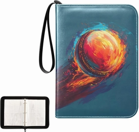 4 Pockets Trading Card Album Holder Book Folder Sports Card Binder Flaming Cricket Ball 400 Double Side Pockets for 3 Ring Binder Zipper