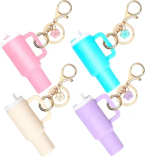 4pcs Mini Tumbler Keychain for Stanley Cup Chapstick Lip Balm Holder Key Chain Charms for Women Purse backpack