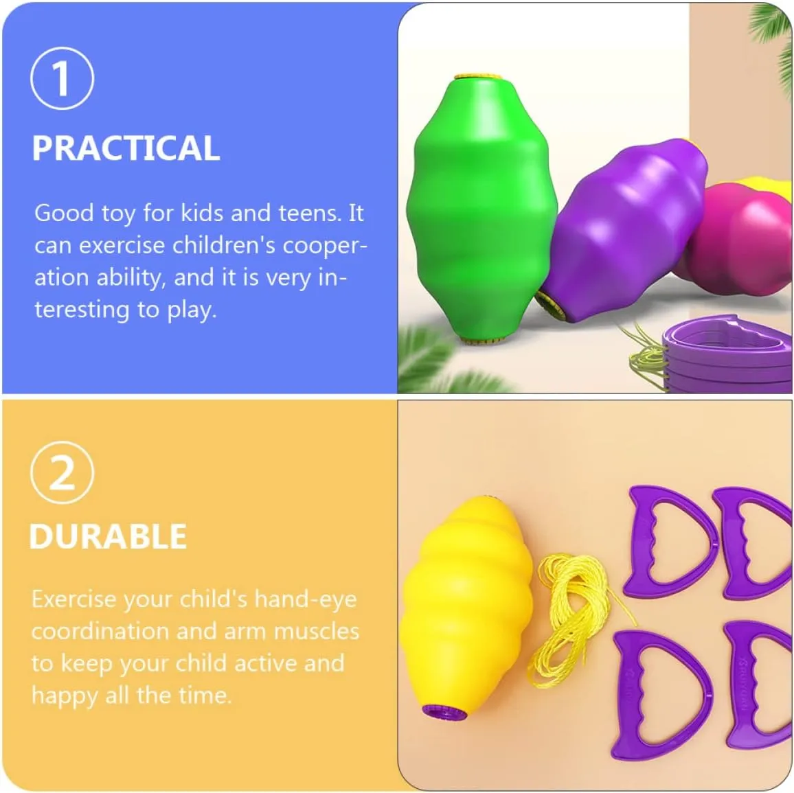 4pcs Zoom Hand Exercising for Interactive Portable Rallying Puller Yellow, Outdoor Game Collaboration Ball: Cooperative Fitness Draw Double Pull