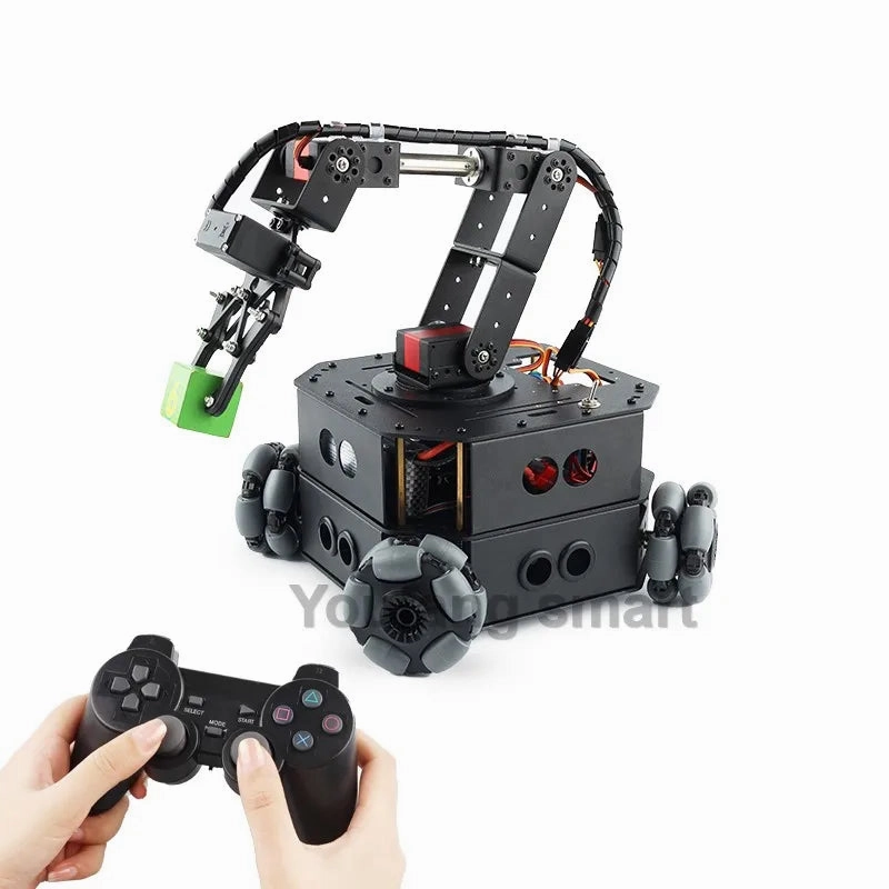 4WD Robot Car with Robotic Arm Omni Wheel Obstacle Avoidance RC Car for Arduino Robot DIY Kit Ps2 Handle Programmable Robot Car