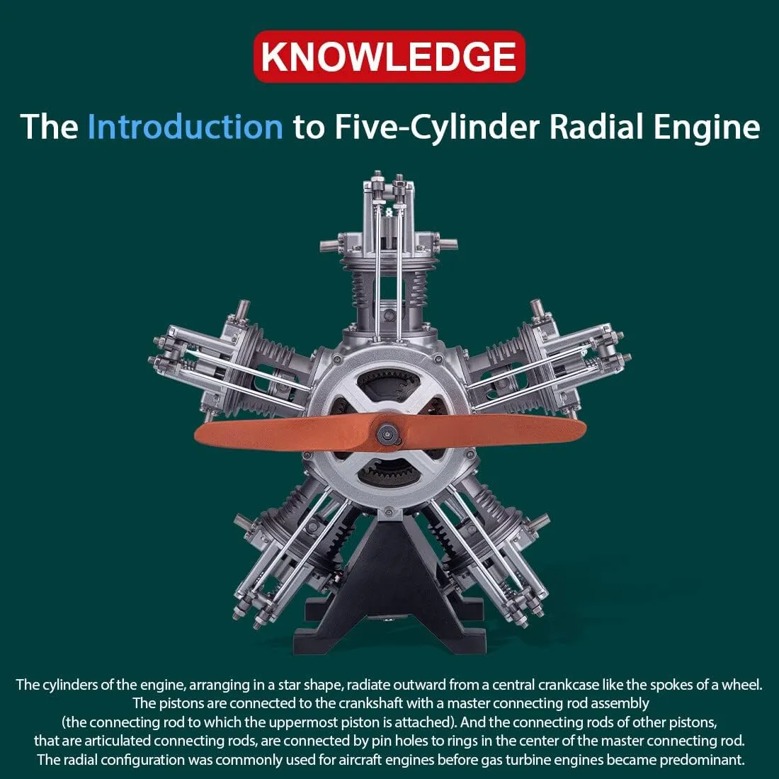 5-Cylinder Radial Engine Model, 1/6 Scale 250  PCS DIY Assembly Metal Aircraft Engine with Electric Motor for Physical Science Experiment Display