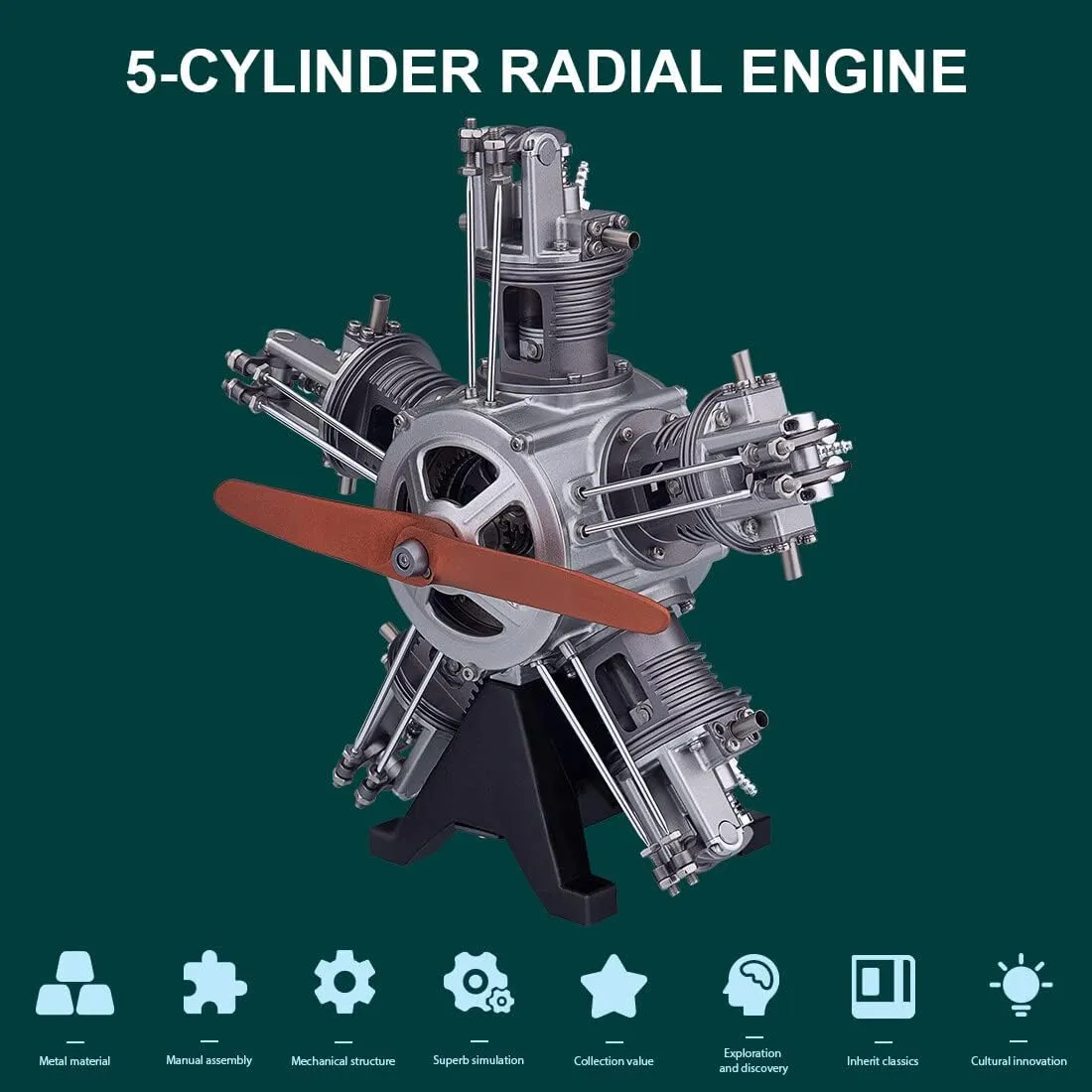 5-Cylinder Radial Engine Model, 1/6 Scale 250  PCS DIY Assembly Metal Aircraft Engine with Electric Motor for Physical Science Experiment Display