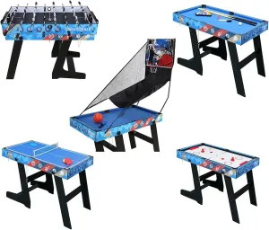 5-in-1 Multi Game Table HLC Portable Multi Game Combination Table Set with Accessories for Home Play Room, Rec Room,Foosball Soccer,Ping Pong,Pool Billiards,Air Hockey,Basketball