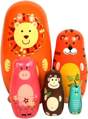 5 Pieces Cute Nesting Dolls Handmade Wooden Different Pattern Small Items Matryoshka Doll Wooden Dolls Stacking Doll