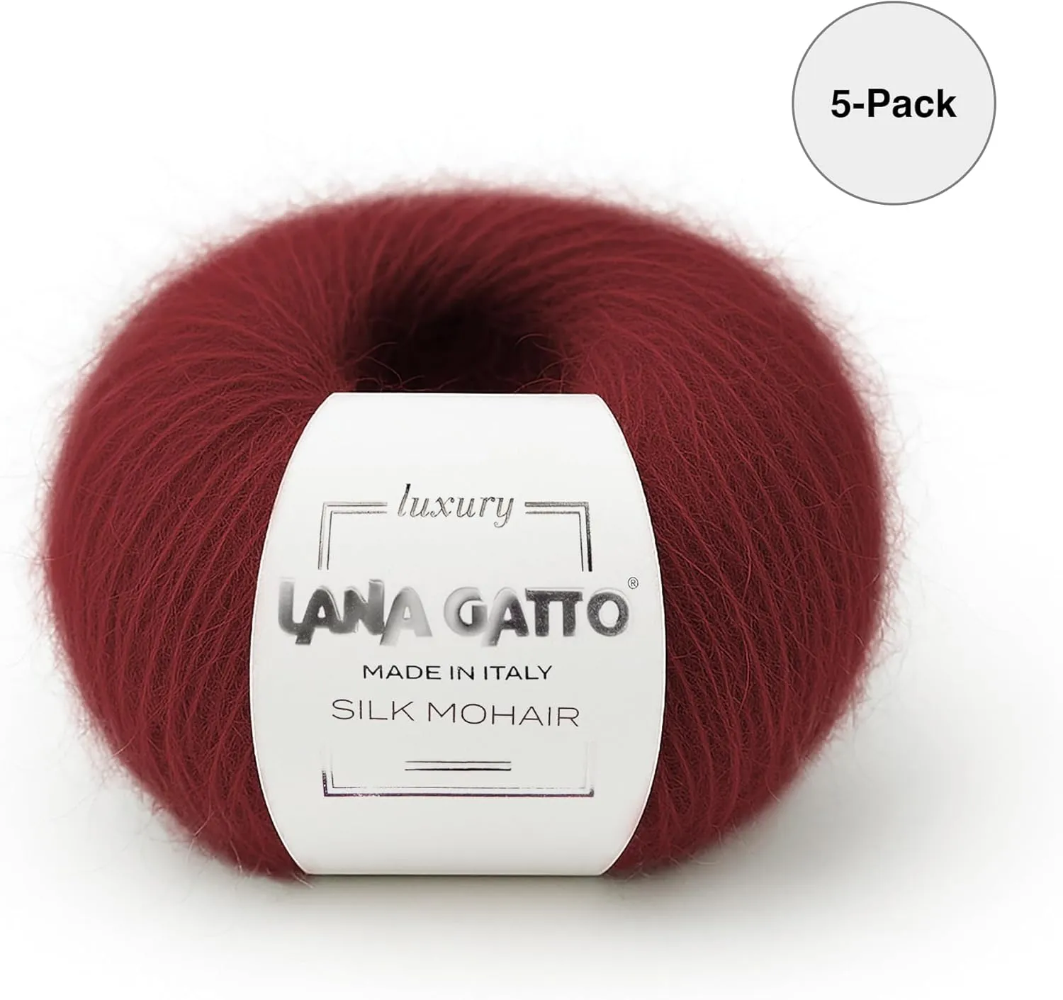5 Skeins, Silk Mohair Luxury Yarns, Premium and Soft Blend for Knitting and Crocheting, Made in Italy (Red - 6026, 5)