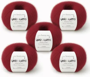 5 Skeins, Silk Mohair Luxury Yarns, Premium and Soft Blend for Knitting and Crocheting, Made in Italy (Red - 6026, 5)