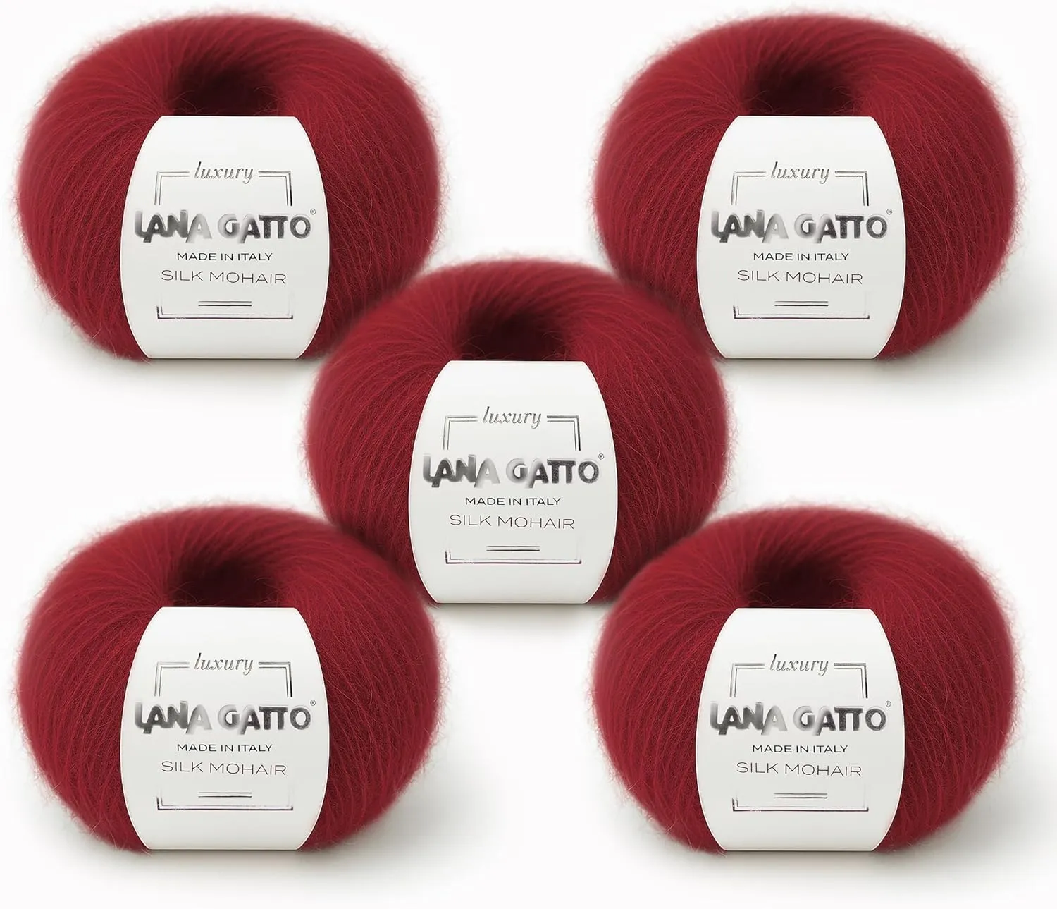 5 Skeins, Silk Mohair Luxury Yarns, Premium and Soft Blend for Knitting and Crocheting, Made in Italy (Red - 6026, 5)