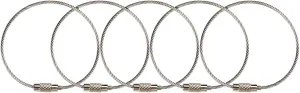 5/10Pcs Keychain Tag Rope Stainless Steel Wire Cable Bags Loop Screw Lock Gadget Key Chains Hanging Rings Camping DIY Tools (Color : Silver 5pcs, Size : 1.5MM*150MM)