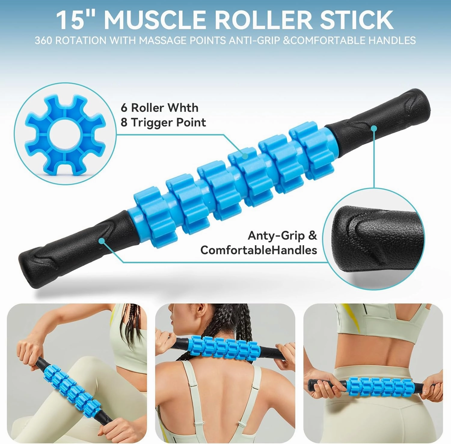 5 in 1 Foam Roller Set for Deep Tissue Muscle Massage, High Density Trigger Point Fitness Patented Exercise Foam Roller, Massage Roller, Massage Ball, Resistance Band, for Whole Body