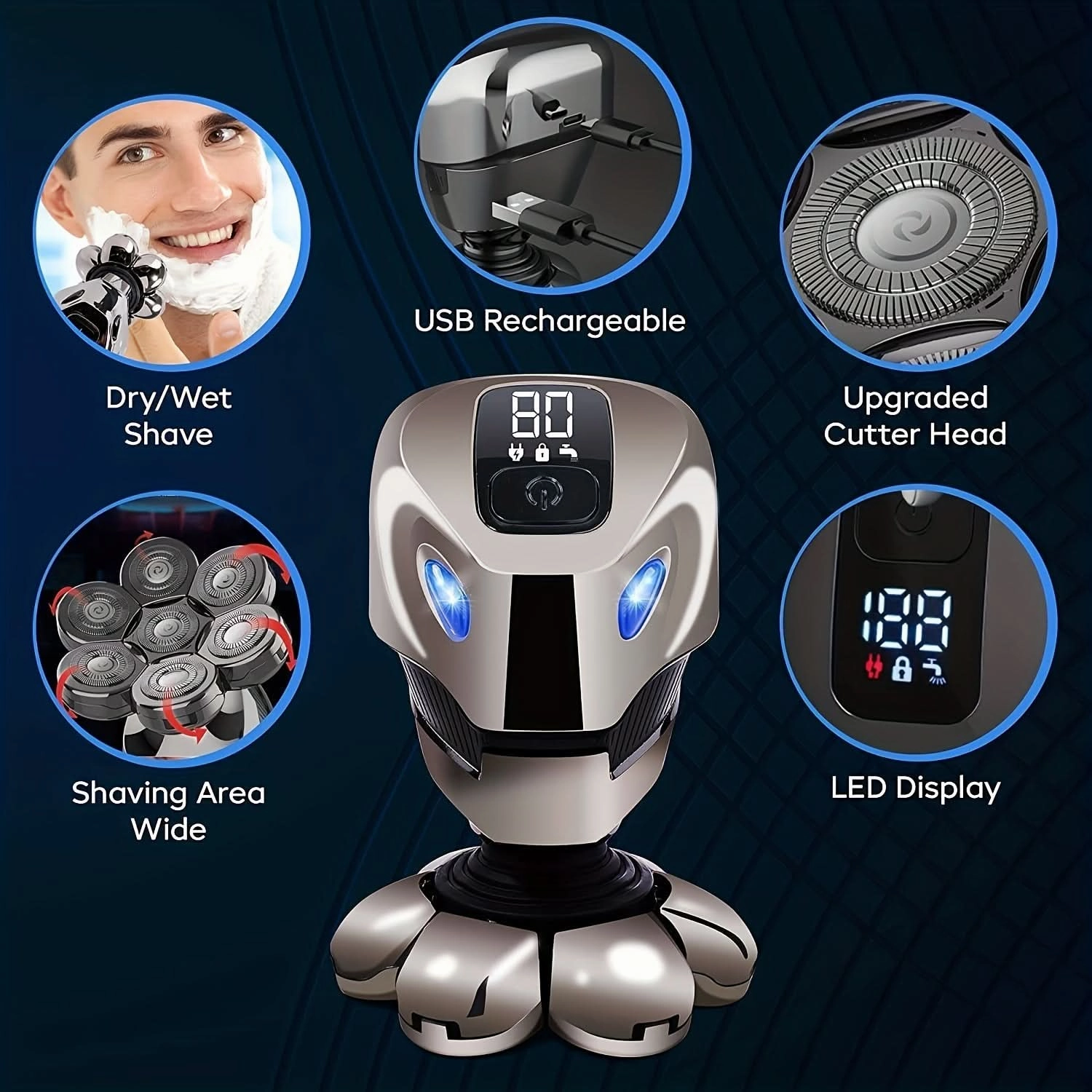 5-in-1 Rechargeable Electric Head Shaver for Men – Wet/Dry Bald Head Grooming Kit