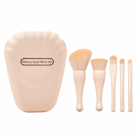 5 Pieces Of Shell Mirror Makeup Brush Set Portable Plastic Handle Powder Blusher Brush Eye Beauty Tools(Color:D)(D,One Size)