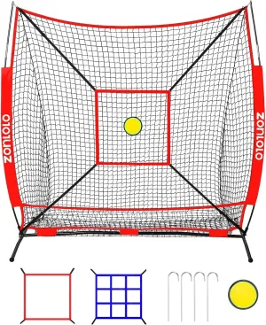 6 x 6 FT Baseball Net with 3 Diffferent Targets, Portable Practice Net for Batting，Hitting，Pitching and Throwing,Compact Package with Small Carrying Bag，Great for Kids !