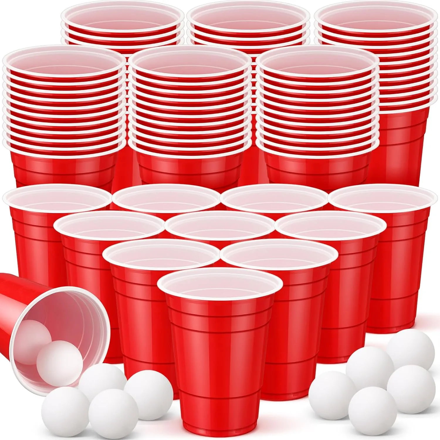 60 Pack Table Tennis Cups 16 oz Set Contains 12 Pcs Balls and 50 Pcs Red Tennis Table Cup for Party Games