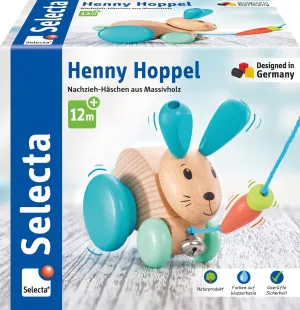 62100 Henny Hoppel Pull Along Rabbit Wooden Push and Pull Toy 13 cm