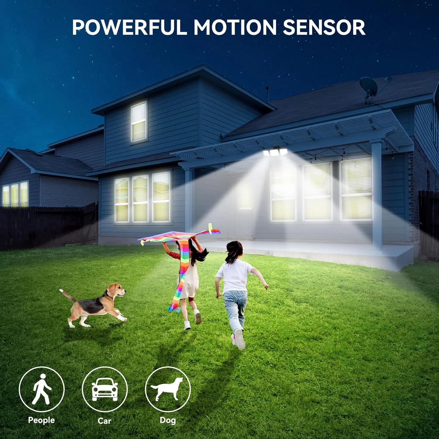 65W LED Security Lights Motion Flood Sensor Lights Outdoor, 6500LM, IP65 Waterproof, 6500K Flood Light Outdoor Motion Detector with Adjustable 3 Head Detected Flood for Entryway Garage, Yard, Porch