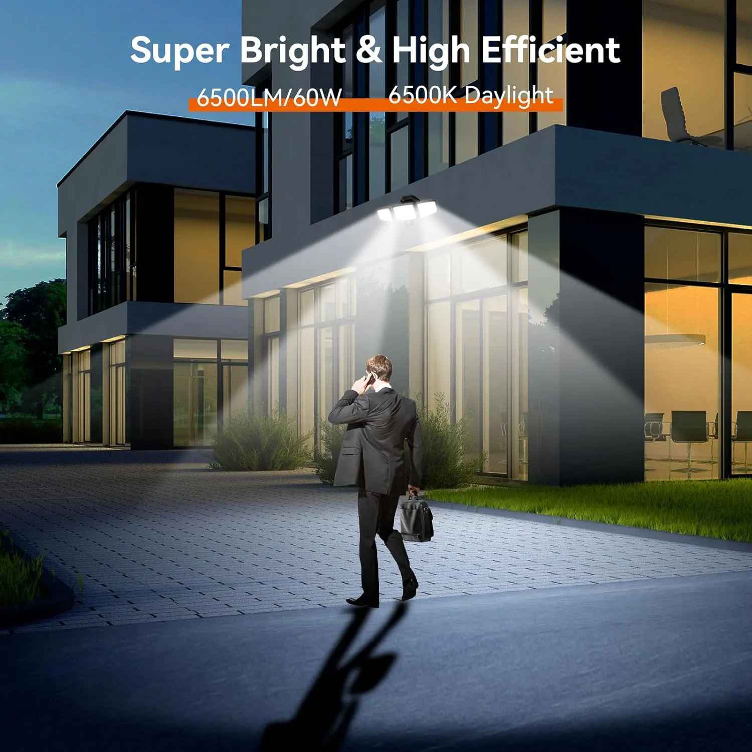 65W LED Security Lights Motion Flood Sensor Lights Outdoor, 6500LM, IP65 Waterproof, 6500K Flood Light Outdoor Motion Detector with Adjustable 3 Head Detected Flood for Entryway Garage, Yard, Porch